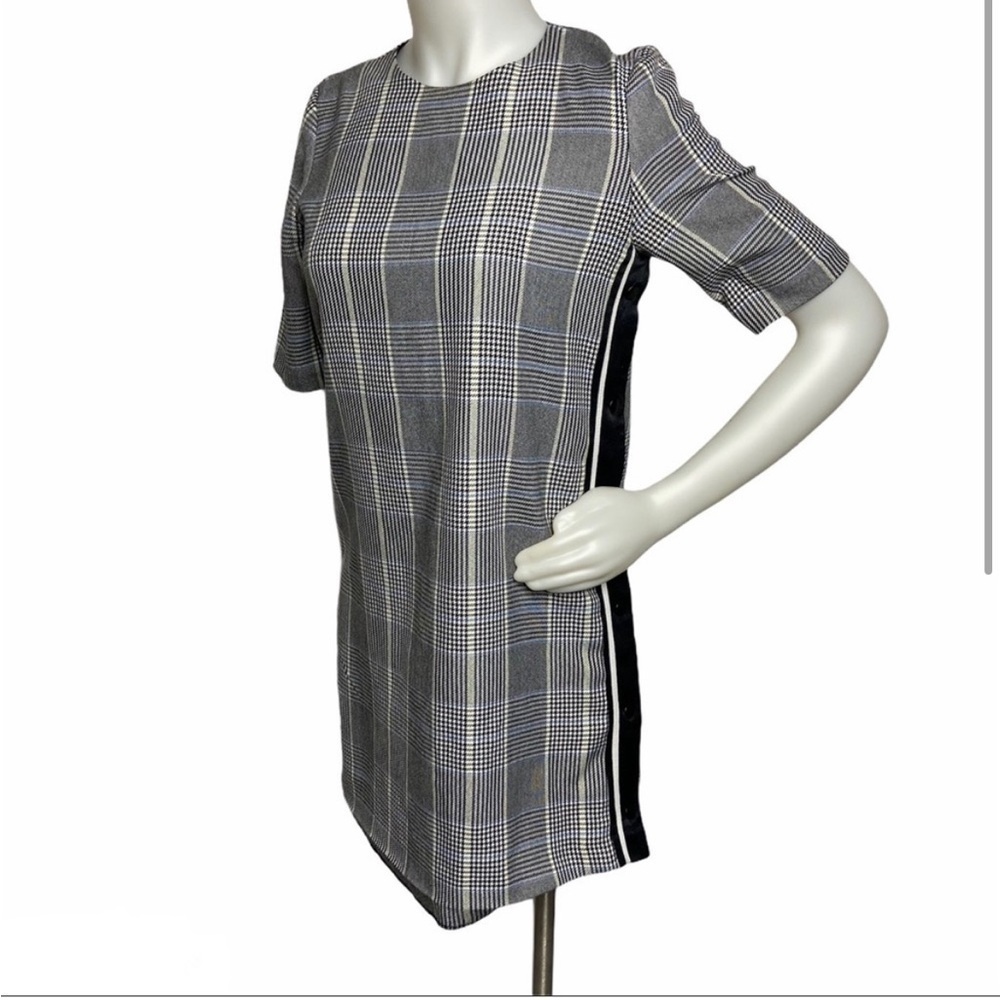 Zara Size Small Plaid Short Sleeve Shift Dress Buttons Side